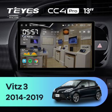 Штатная магнитола Teyes CC4 Pro 8/128 Toyota Vitz III XP130 (2014-2019) Правый руль (13")