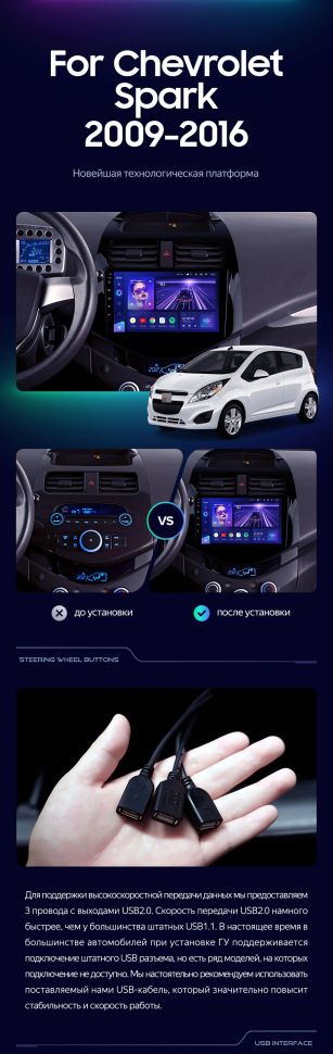 Штатная магнитола Teyes CC3 4/32 Chevrolet Spark M300 (2009-2016) F1