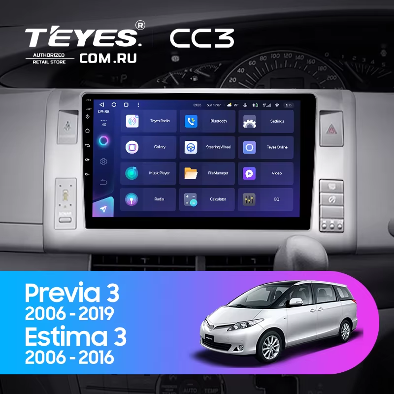 Штатная магнитола Teyes CC3 4/32 Toyota Previa XR50 3 (2006-2019) Правый руль