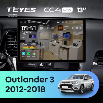 Штатная магнитола Teyes CC4 Pro 8/128 Mitsubishi Outlander 3 GF0W GG0W (2012-2018) Тип-A (13")