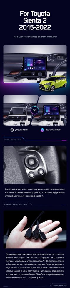 Штатная магнитола Teyes CC3 2K 360 6/128 Toyota Sienta 2 XP170 (2015-2022) Правый руль