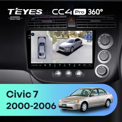 Штатная магнитола Teyes CC4 Pro 360 12/256 Honda Civic 7 (2000-2006) F3 Правый руль