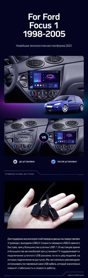 Штатная магнитола Teyes CC3 2K 4/32 Ford Focus 1 (1998-2005)