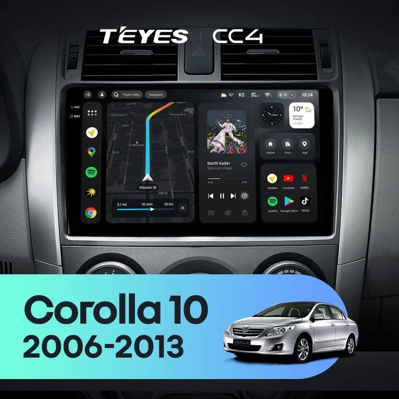 Штатная магнитола Teyes CC4 8/128 Toyota Corolla 10 E140 E150 (2006-2013) Тип-B
