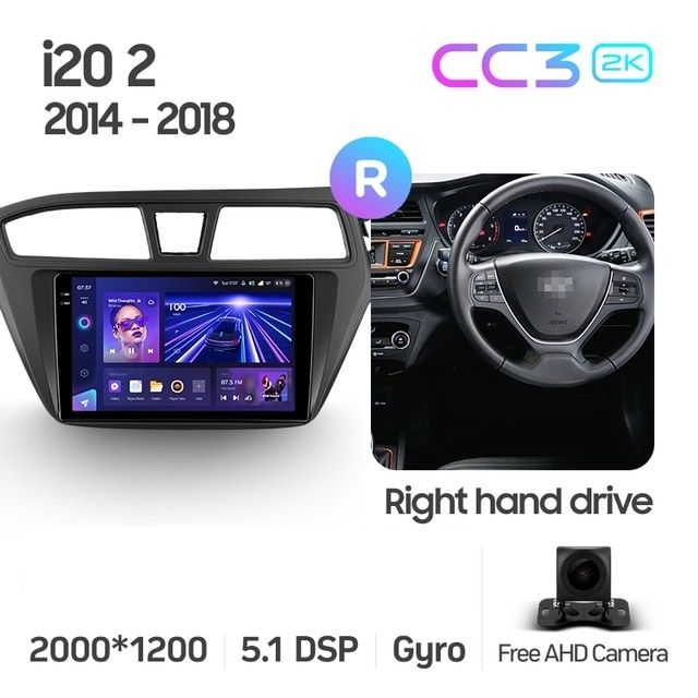 Штатная магнитола Teyes CC3 2K 4/64 Hyundai i20 2 GB (2014-2018) Правый руль