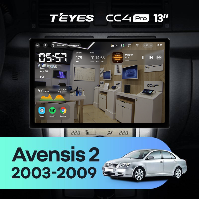 Штатная магнитола Teyes CC4 Pro 8/128 Toyota Avensis T250 (2003-2009) (13")