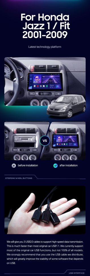 Штатная магнитола Teyes CC3 2K 360 6/128 Honda Fit 1 (2001-2009)