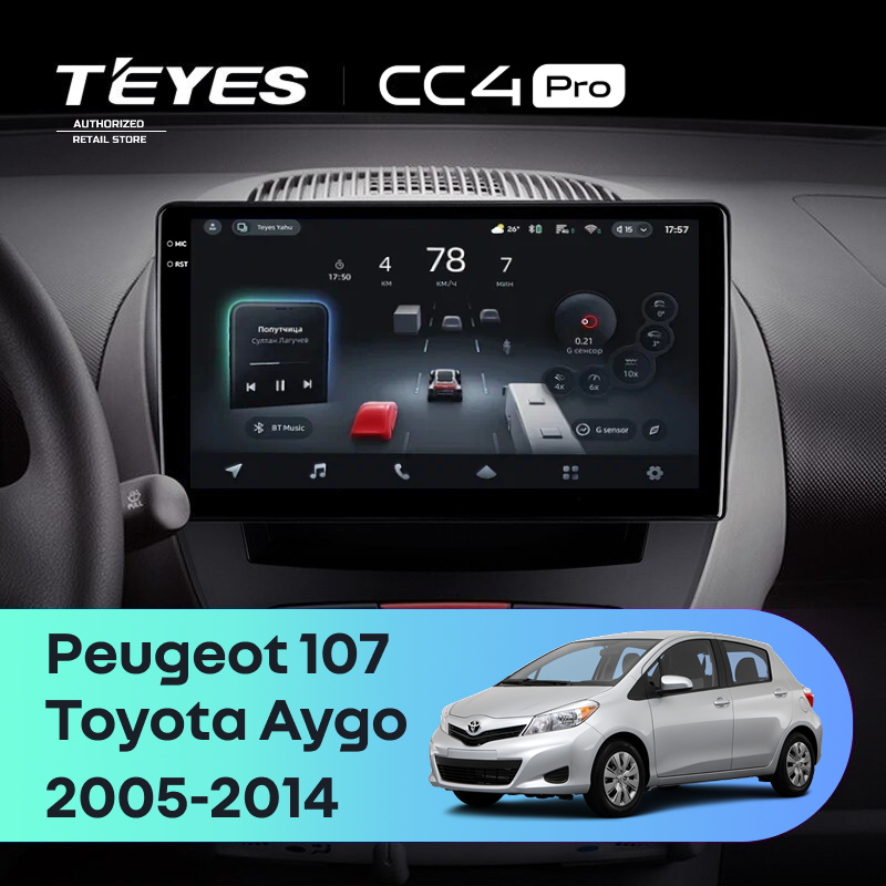 Штатная магнитола Teyes CC4 Pro 8/128 Peugeot 107 (2005-2014)