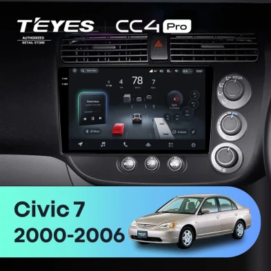 Штатная магнитола Teyes CC4 Pro 8/128 Honda Civic 7 (2000-2006) F2 Правый руль