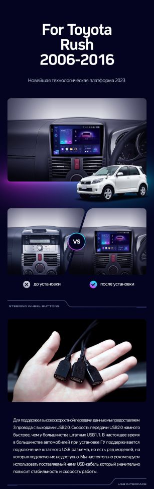 Штатная магнитола Teyes CC3 2K 4/64 Toyota Rush J200 (2006-2016) Правый руль