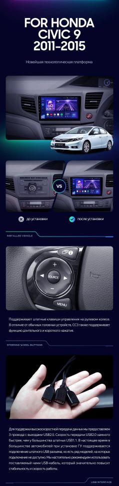 Штатная магнитола Teyes CC3 4/32 Honda Civic 9 FB FK FD (2011-2015)