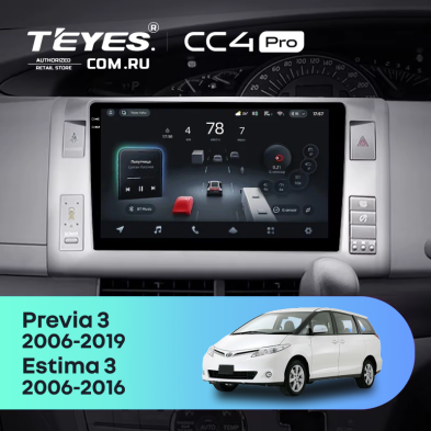 Штатная магнитола Teyes CC4 Pro 12/256 Toyota Previa XR50 3 (2006-2019) Правый руль