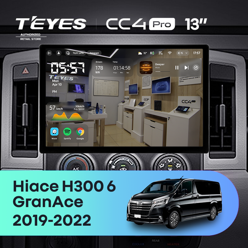 Штатная магнитола Teyes CC4 Pro 8/128 Toyota Hiace H300 VI (2019-2022) Тип-A (13")