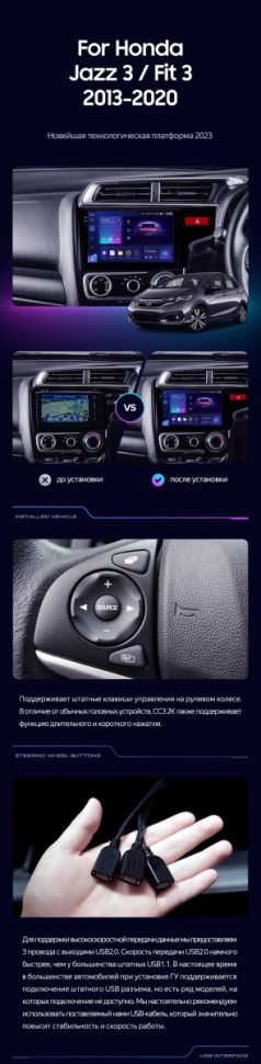 Штатная магнитола Teyes CC3 2K 6/128 Honda Fit 3 GP GK (2013-2020) Тип-A Правый руль