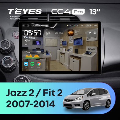 Штатная магнитола Teyes CC4 Pro 8/128 Honda Fit 2 GE (2007-2014) (13")