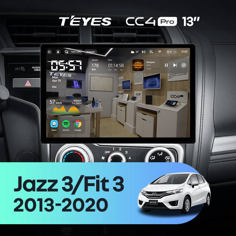Штатная магнитола Teyes CC4 Pro 8/128 Honda Fit 3 GP GK (2013-2020) Тип-B (13")