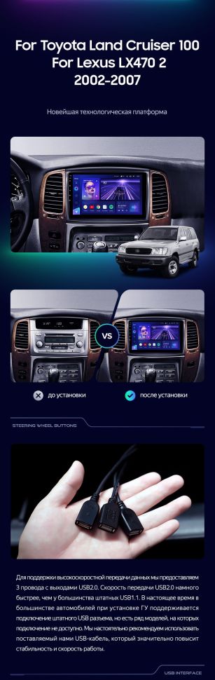 Штатная магнитола Teyes CC3 4/64 Toyota Land Cruiser LC 100 (2002-2007) Тип-B