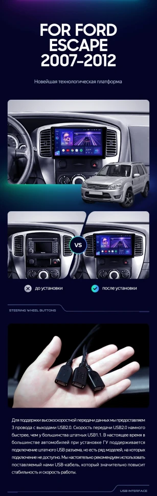 Штатная магнитола Teyes CC3 4/32 Ford Escape (2007-2012) F1