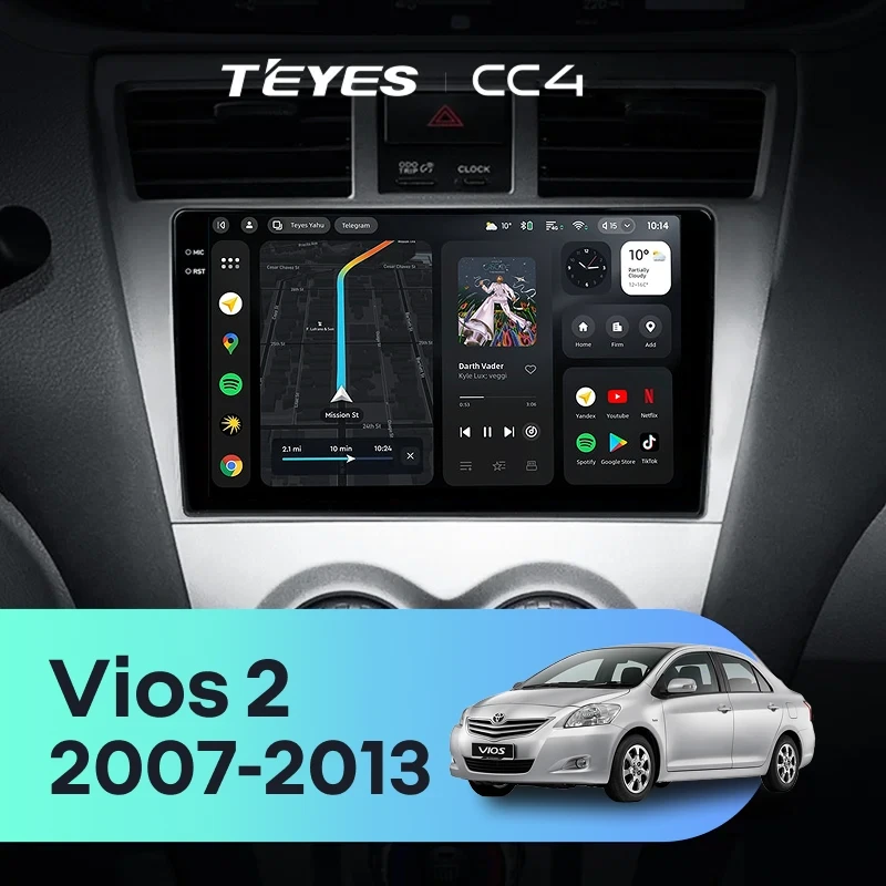 Штатная магнитола Teyes CC4 8/128 Toyota Vios 2 (2007-2013)