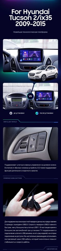 Штатная магнитола Teyes CC3 4/32 Hyundai ix35 (2009-2015) (Tucson 2) Тип-AB