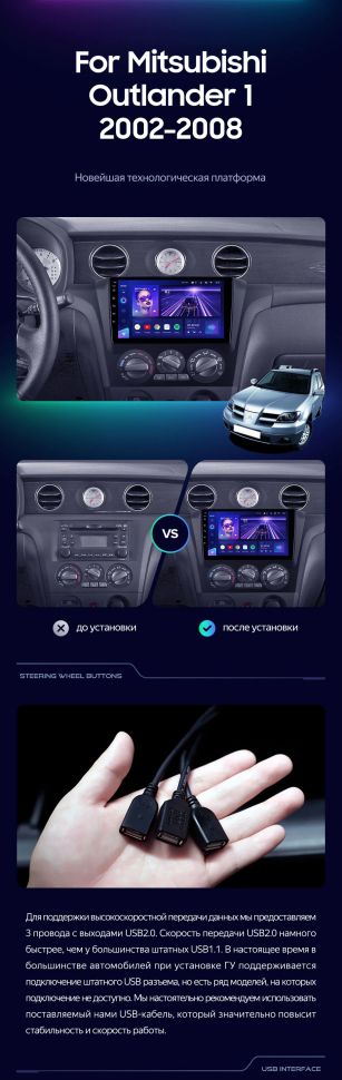 Штатная магнитола Teyes CC3 4/32 Mitsubishi Outlander 1 (2002-2008) F1