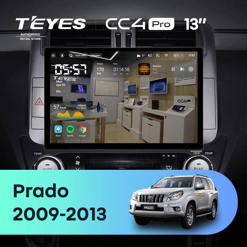 Штатная магнитола Teyes CC4 Pro 8/128 Toyota Land Cruiser Prado 150 (2009-2013) F1 Тип-B (13")