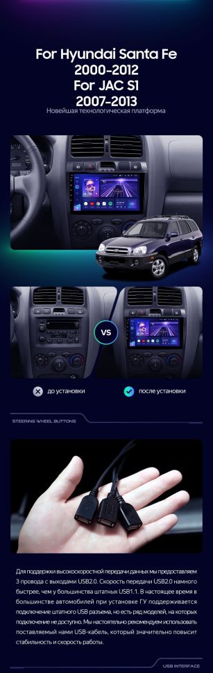 Штатная магнитола Teyes CC3 2K 4/64 Hyundai Santa Fe SM (2000-2012)