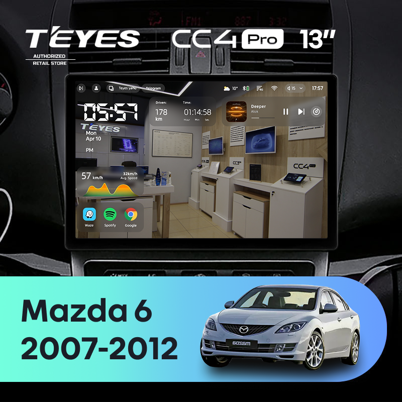 Штатная магнитола Teyes CC4 Pro 8/128 Mazda 6 2 GH (2007-2012) (13")