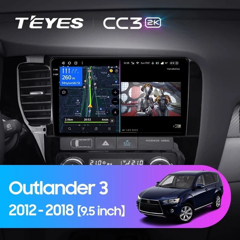 Штатная магнитола Teyes CC3 2K 4/64 Mitsubishi Outlander 3 GF0W GG0W (2012-2018) Тип-A