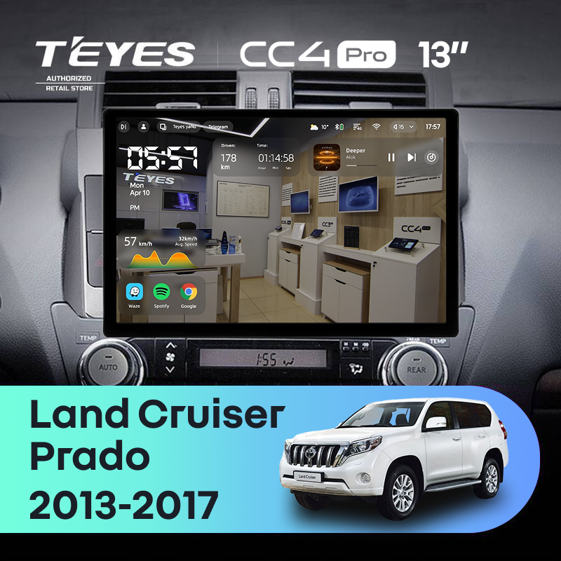 Штатная магнитола Teyes CC4 Pro 8/128 Toyota Land Cruiser Prado 150 (2013-2017) (13")