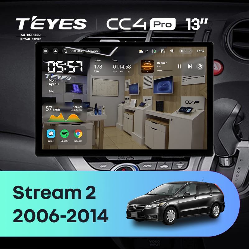 Штатная магнитола Teyes CC4 Pro 8/128 Honda Stream 2 (2006-2014) Правый руль (13")