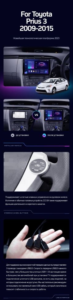 Штатная магнитола Teyes CC3 2K 4/64 Toyota Prius 3 XW30 (2009-2015) F2 Правый руль