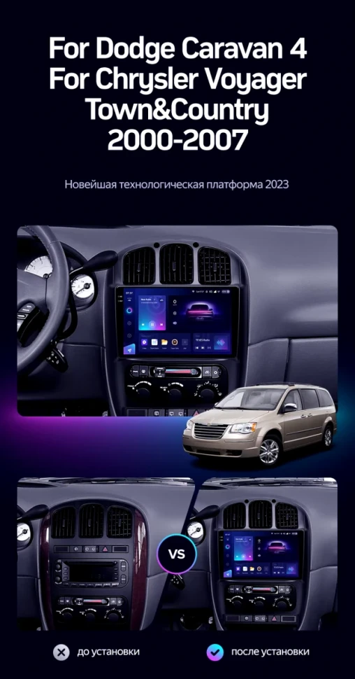 Штатная магнитола Teyes CC3 2K 4/64 Dodge Caravan 4 (2000-2007) Тип-A