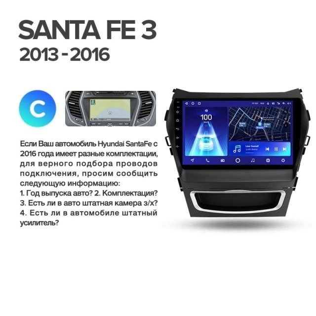 Штатная магнитола Teyes CC2 Plus 4/64 Hyundai Santa Fe 3 (2013-2016) Тип-A